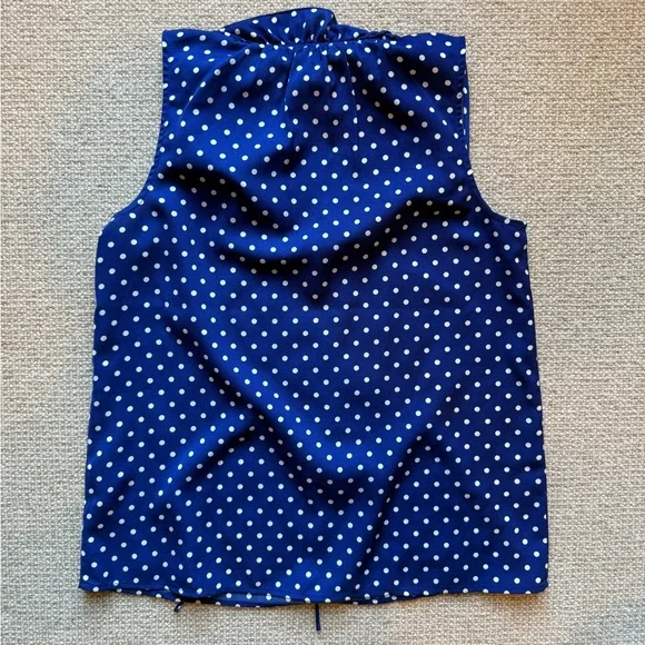 J. Crew silky polka dot sleeveless top with ruffle neck with ties. Size 2 Petite - Picture 7 of 7